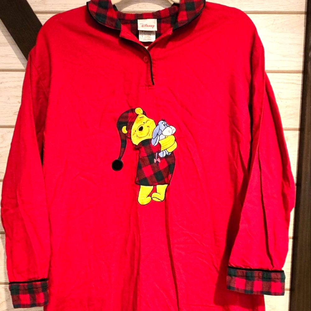 Vintage Disney Store Winnie the Pooh Womens Size Small Red Cotton Nightgown